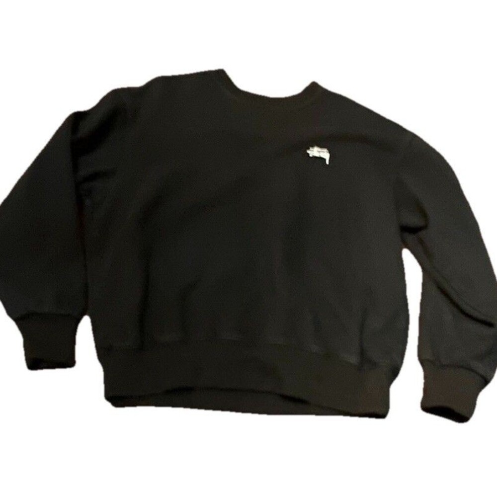 Vintage 90s Stussy Stock Logo Embroidered Crewneck Sweatshirt Black Made In USA